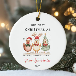Our First Christmas as Grandparents Custom Chicken Ceramic Ornament