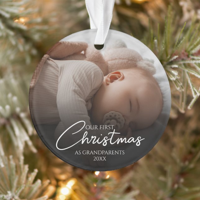 Our First Christmas As Grandparents Elegant Photo Ornament (Tree)