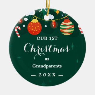 Our First Christmas as Grandparents Floral Photo Ceramic Ornament