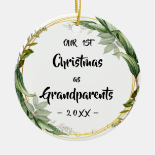 Our First Christmas as Grandparents Floral Photo Ceramic Ornament