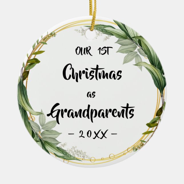 Our First Christmas as Grandparents Floral Photo Ceramic Ornament (Front)