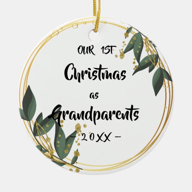 Our First Christmas as Grandparents Floral Photo Ceramic Ornament (Front)