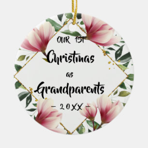 Our First Christmas as Grandparents Floral Photo Ceramic Ornament