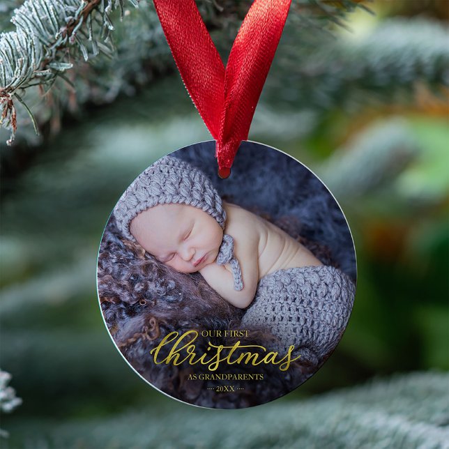 Our First Christmas As Grandparents Gold Foil Ornament (Creator Uploaded)