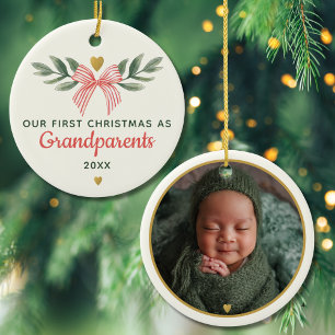 Our First Christmas As Grandparents Grandkid Photo Ceramic Ornament