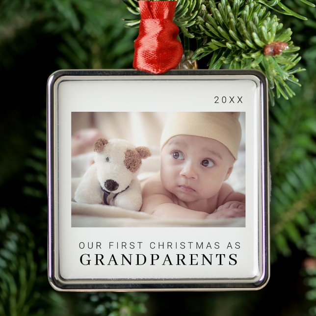Our First Christmas as Grandparents Modern Metal Ornament (Creator Uploaded)