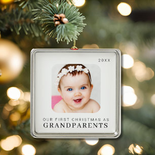 Our First Christmas as Grandparents Modern Metal Ornament