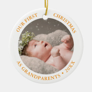 Our First Christmas as Grandparents Modern Photo Ceramic Ornament