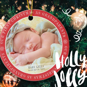 Our First Christmas As Grandparents Modern Photo Ceramic Ornament