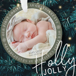 Our First Christmas As Grandparents Modern Photo Ornament