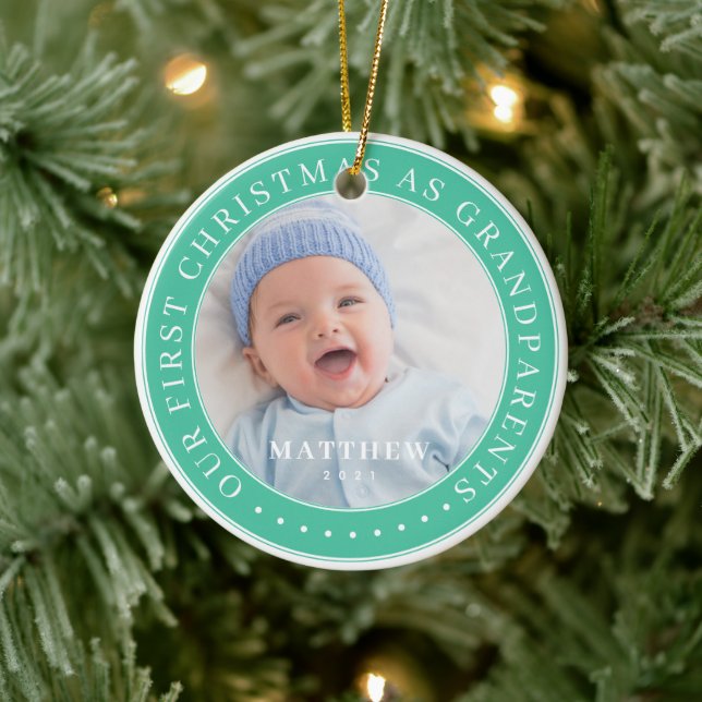 Our First Christmas As Grandparents Modern Simple Ceramic Ornament (Tree)