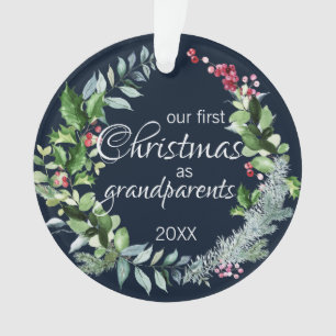 Our First Christmas as Grandparents Modern Wreath Ornament