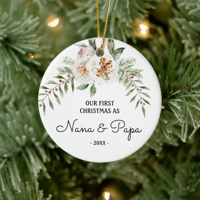 Our First Christmas as Grandparents Nana and Papa Ceramic Ornament (Tree)