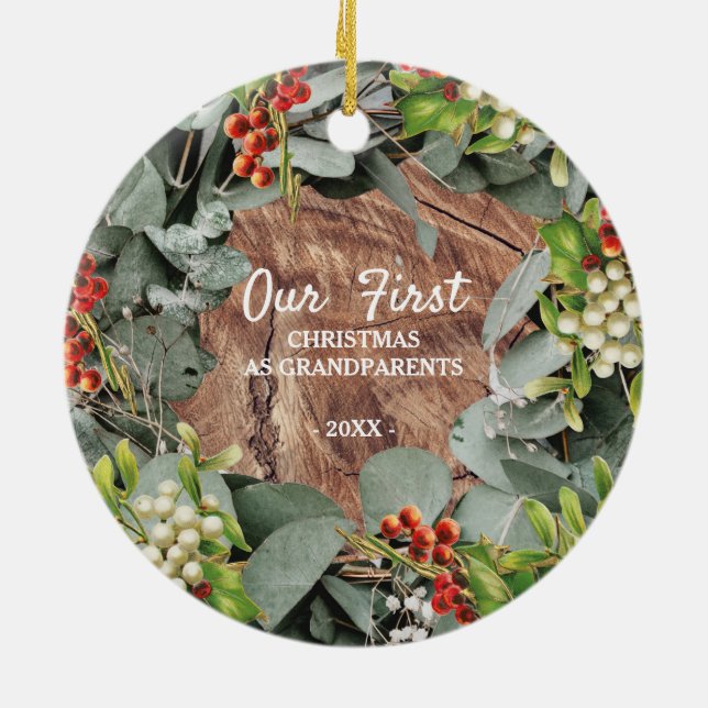 Our First Christmas as Grandparents Photo Ceramic Ornament (Back)