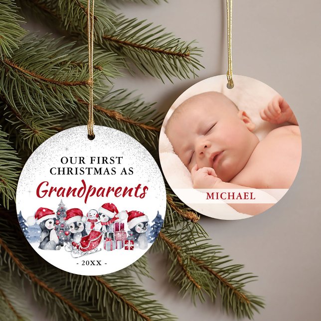 Our First Christmas as Grandparents Photo Ceramic Ornament (Creator Uploaded)