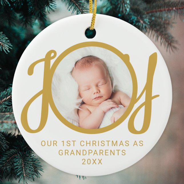 Our First Christmas As Grandparents Photo Gold  Ceramic Ornament (Creator Uploaded)