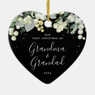 Our First Christmas as Grandparents Photo Heart Ceramic Ornament