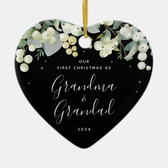 Our First Christmas as Grandparents Photo Heart Ceramic Ornament (Front)