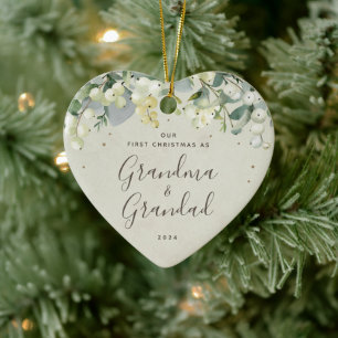 Our First Christmas as Grandparents Photo Heart Ceramic Ornament