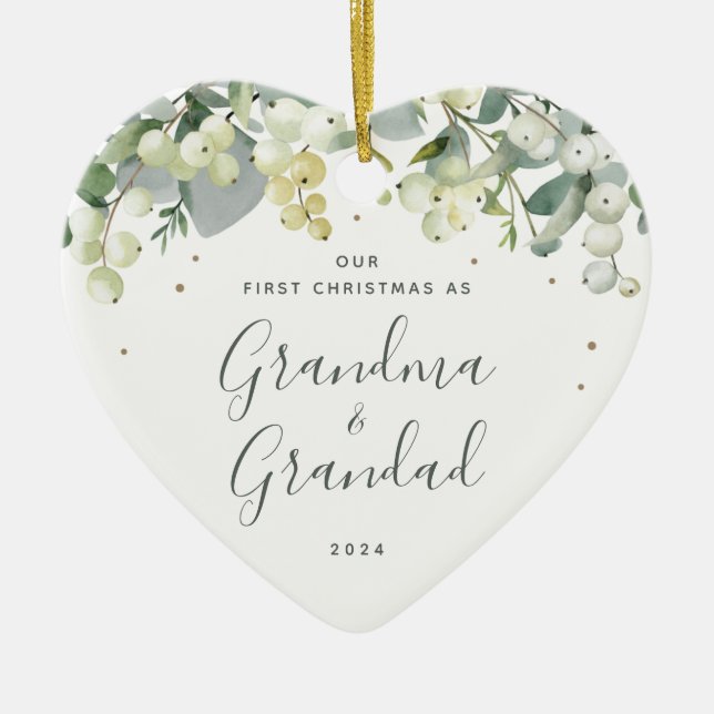 Our First Christmas as Grandparents Photo Heart Ceramic Ornament (Front)