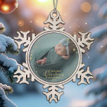 Our First Christmas As Grandparents Photo Ornament<br><div class="desc">Customisable Christmas photo ornament for newborns features a favourite baby photo on each side,  with "Our First Christmas" elegantly overlaid in gilded calligraphy. Personalise it with your baby's name and date.</div>