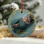Our First Christmas As Grandparents Photo Ornament<br><div class="desc">Customisable Christmas photo ornament for newborns features a favourite baby photo on each side,  with "Our First Christmas" elegantly overlaid in gilded calligraphy. Personalise it with your baby's name and date.</div>