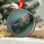 Our First Christmas As Grandparents Photo Ornament<br><div class="desc">Customisable Christmas photo ornament for newborns features a favourite baby photo on each side,  with "Our First Christmas" elegantly overlaid in gilded calligraphy. Personalise it with your baby's name and date.</div>