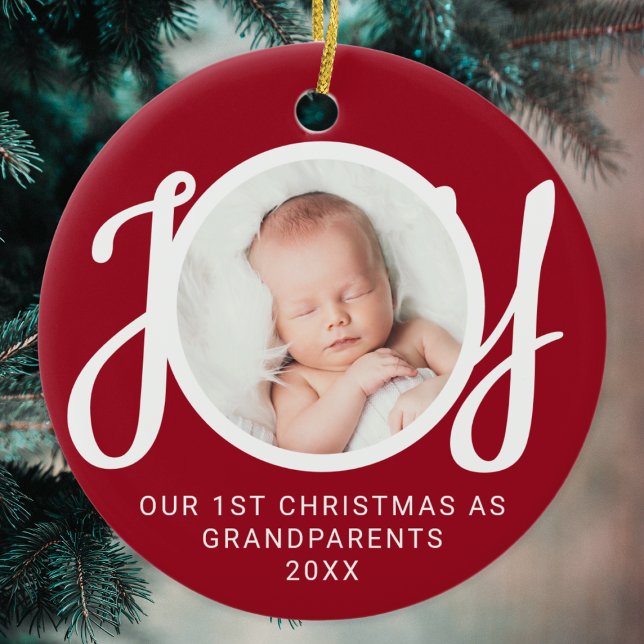 Our First Christmas As Grandparents Photo Red Ceramic Ornament (Creator Uploaded)