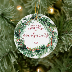 Our First Christmas As Grandparents Photo Wreath Ceramic Ornament