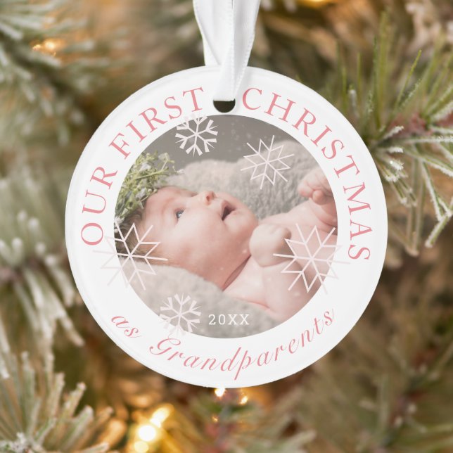 Our First Christmas as Grandparents Pink Photo Ornament (Tree)