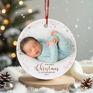 Our First Christmas As Grandparents Rose Photo Ornament