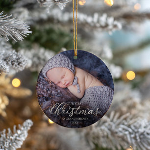 Our First Christmas As Grandparents Silver Foil Ceramic Ornament