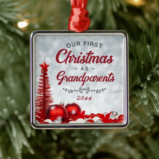 Our First Christmas as Grandparents Timeless Metal Ornament (Tree)