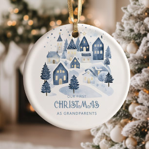 Our first Christmas as Grandparents Village Navy Ceramic Ornament