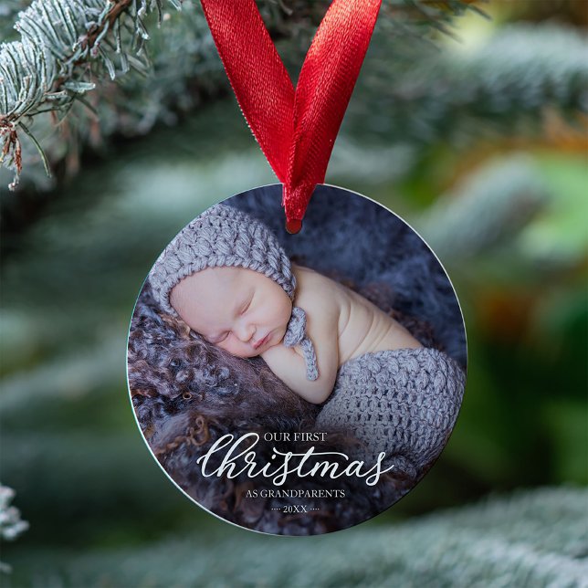 Our First Christmas As Grandparents White Script Ornament (Creator Uploaded)