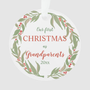 Our First Christmas As Grandparents Wreath Photo Ornament