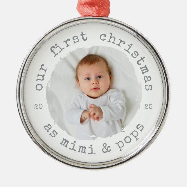 Our First Christmas as Mimi & Pops 2025 Photo Metal Ornament (Front)