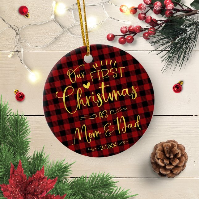 Our First Christmas As Mom And Dad Farmhouse Ceramic Ornament (Creator Uploaded)