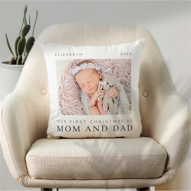 Our First Christmas as Mom and Dad Modern Chic Cushion (Creator Uploaded)