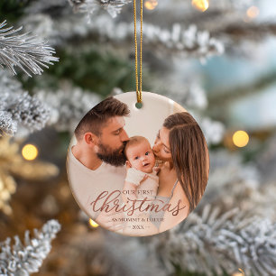 Our First Christmas as Mom and Dad Rose Gold Foil Ceramic Ornament