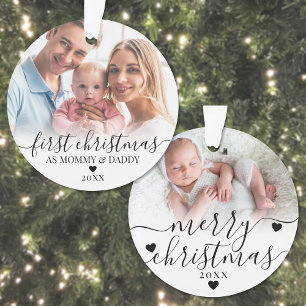 Our First Christmas As Mom Dad Baby Photo Ornament