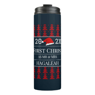 Our First Christmas as Mr and Mrs Couple Newlywed Thermal Tumbler