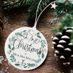 Our First Christmas As Mr and Mrs Cute Wreath Ceramic Ornament<br><div class="desc">Our First Christmas As Mr and Mrs Cute Wreath Ceramic Ornament . Celebrating Christmas for the first time as a couple , this Cute Our First Christmas Ceramic Ornament is a perfect gift. Customise it by changing the names and the wedding date. The back of the ornament has our first...</div>