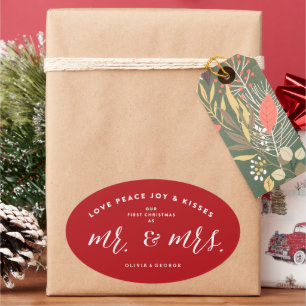 Our First Christmas As Mr And Mrs Holiday Wedding Oval Sticker