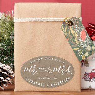 Our First Christmas As Mr And Mrs Kraft Wedding Oval Sticker