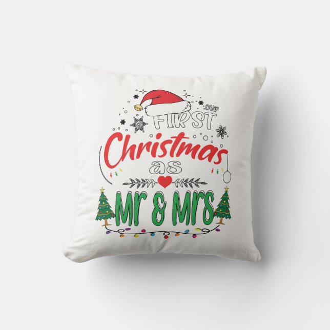 Our First Christmas as Mr and Mrs Matching Couple Cushion (Front)