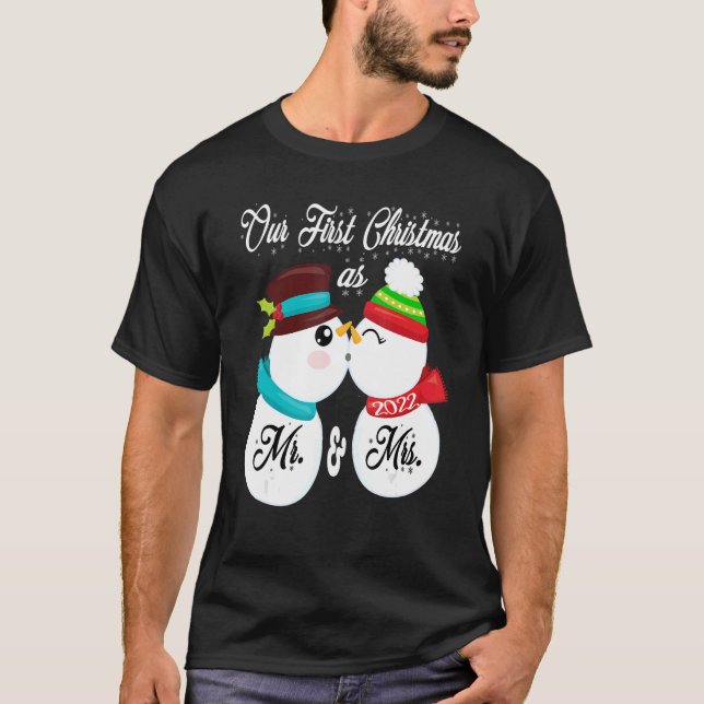 Our First Christmas as Mr and Mrs Matching PJ Snow T-Shirt (Front)