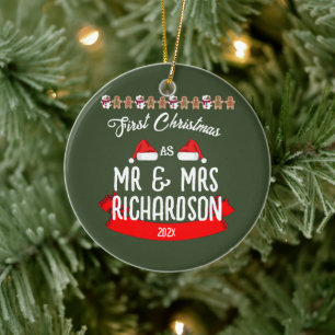 Our First Christmas as Mr. and Mrs. Newlywed   Ceramic Ornament