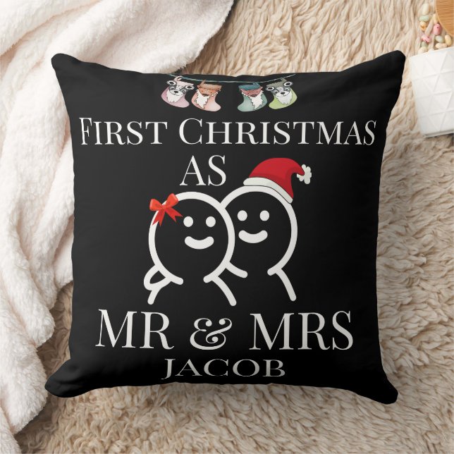 Our First Christmas as Mr. and Mrs. Newlywed Cushion (Blanket)