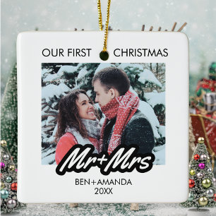 Our First Christmas As Mr and Mrs Photo Ceramic Ornament
